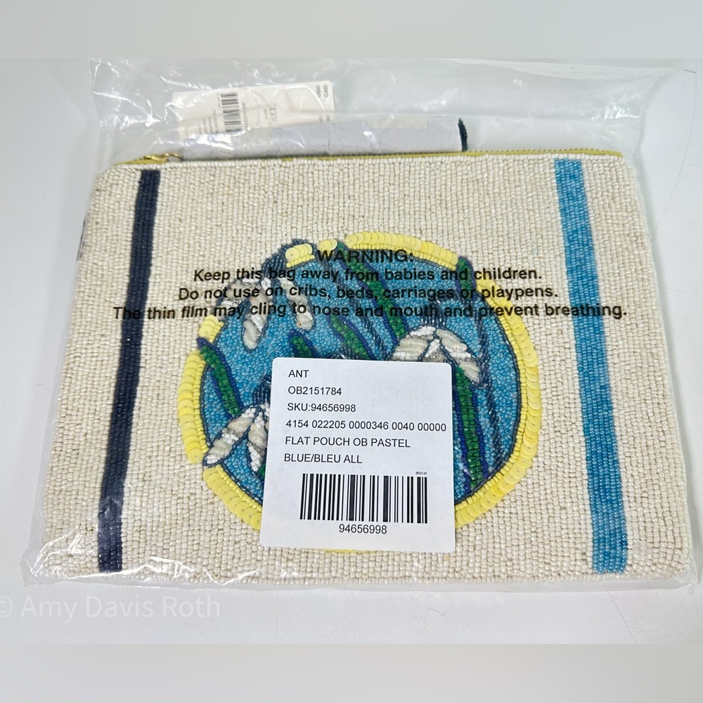 Anthropologie The Fiona Large Beaded Pouch Blue Flower Edition NWT - Picture 12 of 15